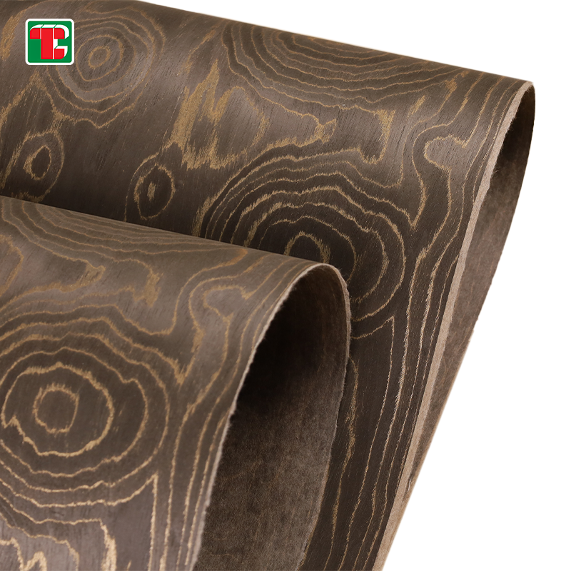 Engineered Burl Wood Veneer Sheets | Custom Gold Ring Pattern | Engineered Veneer Factory